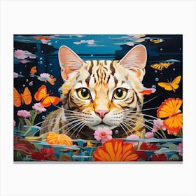 Bengal Cat Swimming In The Sea Leinwandbild