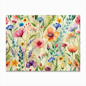 Watercolor Seamless Pattern Of Wildflowers Canvas Print