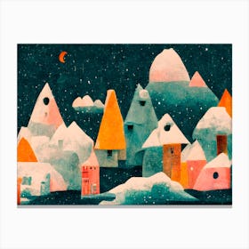 Little Village And Moon Canvas Print