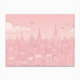 A Stylized Illustration Of A City Skyline In Pink Tones Canvas Print