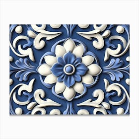 3d Sculpture Retro Pattern Blue Spiral Curve Cross Dot Line Frame Plant Flower Canvas Print