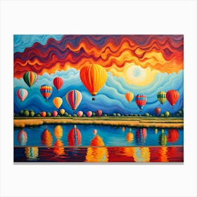 Hot Air Balloons 3, Hot air balloon festival, hot air balloons in the sky, Albuquerque International Balloon Fiesta, digital art, digital painting, beautiful landscape, landscape, reflection Canvas Print
