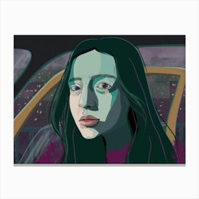 Girl In A Car, night drive, night city Canvas Print