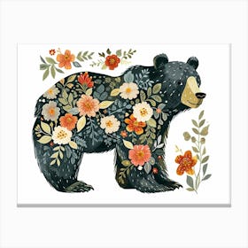 Little Floral Grizzly Bear 3 Canvas Print