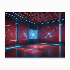 Abstract Futuristic Room With Red Walls And Blue Neon Lights Canvas Print