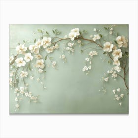 Vertical 3d Floral Featuring A Light Green Background With Flower Branches 1 Canvas Print