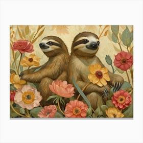 Floral Animal Illustration Sloth 4 Canvas Print