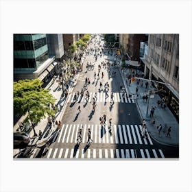 Arial Drone Perspective Of A Bustling City Groups Of Pedestrians Engaged In Social Interaction On S Canvas Print