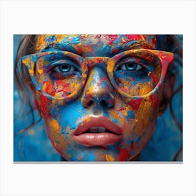 Psychedelic Portrait: Vibrant Expressions in Liquid Emulsion Colorful Face Painting Canvas Print