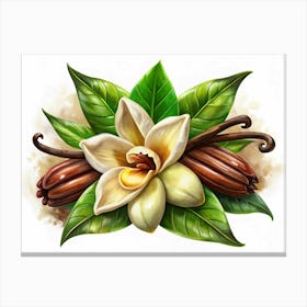 Vanilla Bean And Flower: A Depiction Of The Vanilla Plant Canvas Print