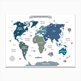 Travel World Map Canvas Print