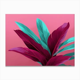 Tropical Leaves vector art, calming tones of Burgundy, pink& teal makes a Perfect Wall decor, 1274 Canvas Print