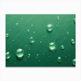 Water Droplets On A Smooth, Green Surface, Creating A Refreshing And Clean Aesthetic Canvas Print