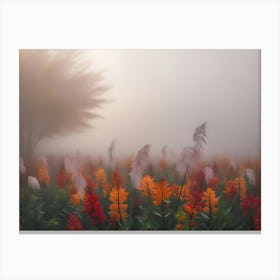 Foggy Field Of Flowers Canvas Print