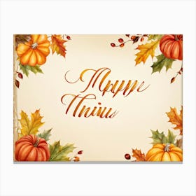 Calligraphy Of Happy Thanksgiving In Elegant Flowing Script Intertwined With Autumnal Motifs Suc (1) Canvas Print