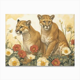 Floral Animal Illustration Mountain Lion 5 Canvas Print