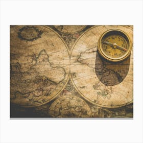 Compass On A Map Canvas Print