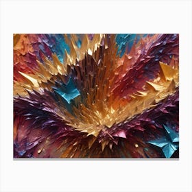 An Abstract Artwork With A Burst Of Textured, Sharp Shards In Gold, Blue, Purple, And Red Hues Canvas Print