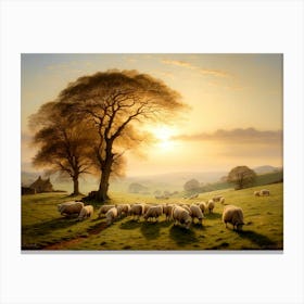 Sheep At Sunset Canvas Print