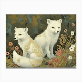Floral Animal Illustration Arctic Fox 2 Canvas Print