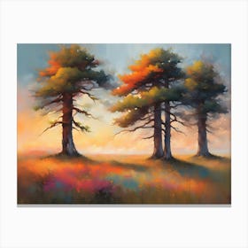 Three Cedars At Sunset Canvas Print