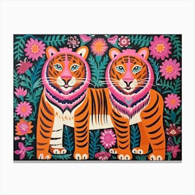 Sumatran Tiger 1 Folk Style Animal Illustration Canvas Print