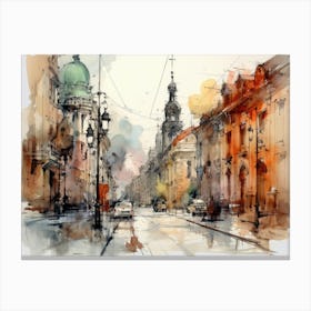 Watercolor Of A City Street 1 Canvas Print