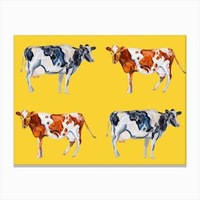 Cow Art On Yellow Canvas Print