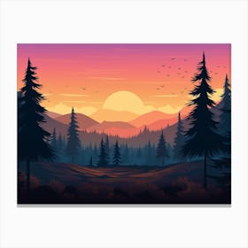 Sunset In The Forest Art Print Canvas Print