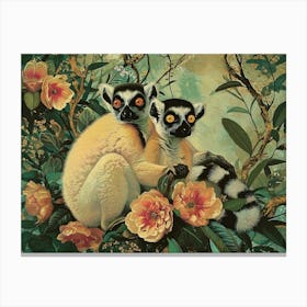 Floral Animal Illustration Lemur 2 Canvas Print