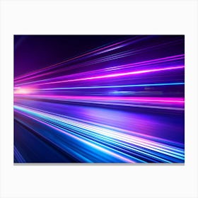 Blurry Streaks Of Pink And Blue Lights On A Dark Road 2 Canvas Print