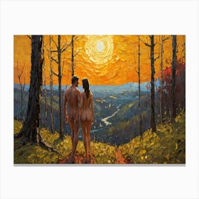 Nude Couple In The Forest Van Gogh Style Canvas Print