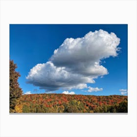 Cumulus Clouds Towering High Above A Serene Autumnal Landscape Sunlight Piercing Through Overcast S (5) Canvas Print