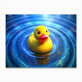 Yellow Rubber Duck Floating In Blue Water Canvas Print