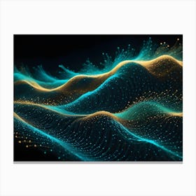 Abstract 3d Rendering Of A Glowing, Blue And Gold Landscape Of Particles And Lines, Resembling A Digital Or Futuristic World Canvas Print