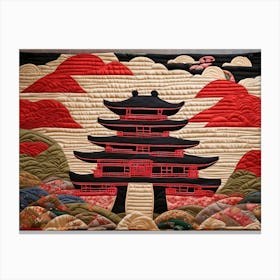 Asian Pagoda, Japanese Quilting Inspired Art, 1493 Canvas Print