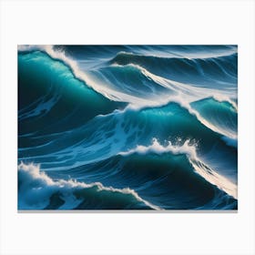 Powerful Ocean Waves With Deep Blue And Turquoise Hues Crest And Break, Showcasing The Force And Beauty Of Nature Canvas Print