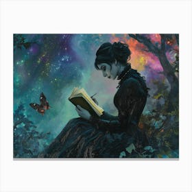 Poetess Under Galaxy Moonlight Canvas Print