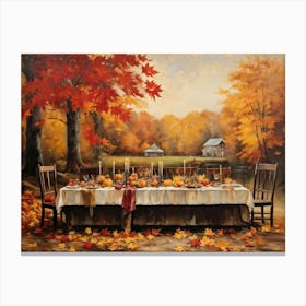 A Vintage Painting Esque Thanksgiving Celebration Enfolding Within An Intimate Group Nestled Amid R (4) 1 Canvas Print