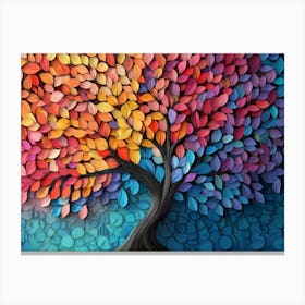 Colorful Tree With Multicolor Leaves Illustration Background 2 Canvas Print