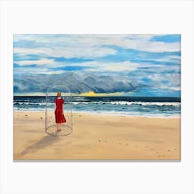 Covid Beach Woman Under A Bell Jar Canvas Print