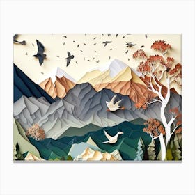 Paper Art Mountains Landscape Canvas Print