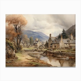 Vintage Autumn Landscape Painting Canvas Print