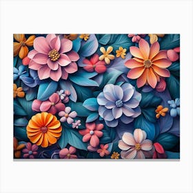 3d With Vibrant Floral Pattern Canvas Print