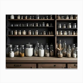 Photo Of A Kitchen Pantry With Glass Jars Filled With Various Dried Goods Canvas Print