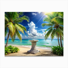 White Column On A Tropical Beach Canvas Print