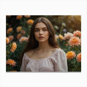 Portrait Of A Young Woman In Flowers Canvas Print