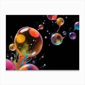 Abstract Colorful Bubbles With Splashes On Black Background 2 Canvas Print