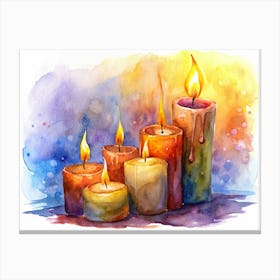 Watercolor Candles With Flames Canvas Print