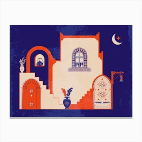 Islamic House Orange and Blue Art Print Canvas Print